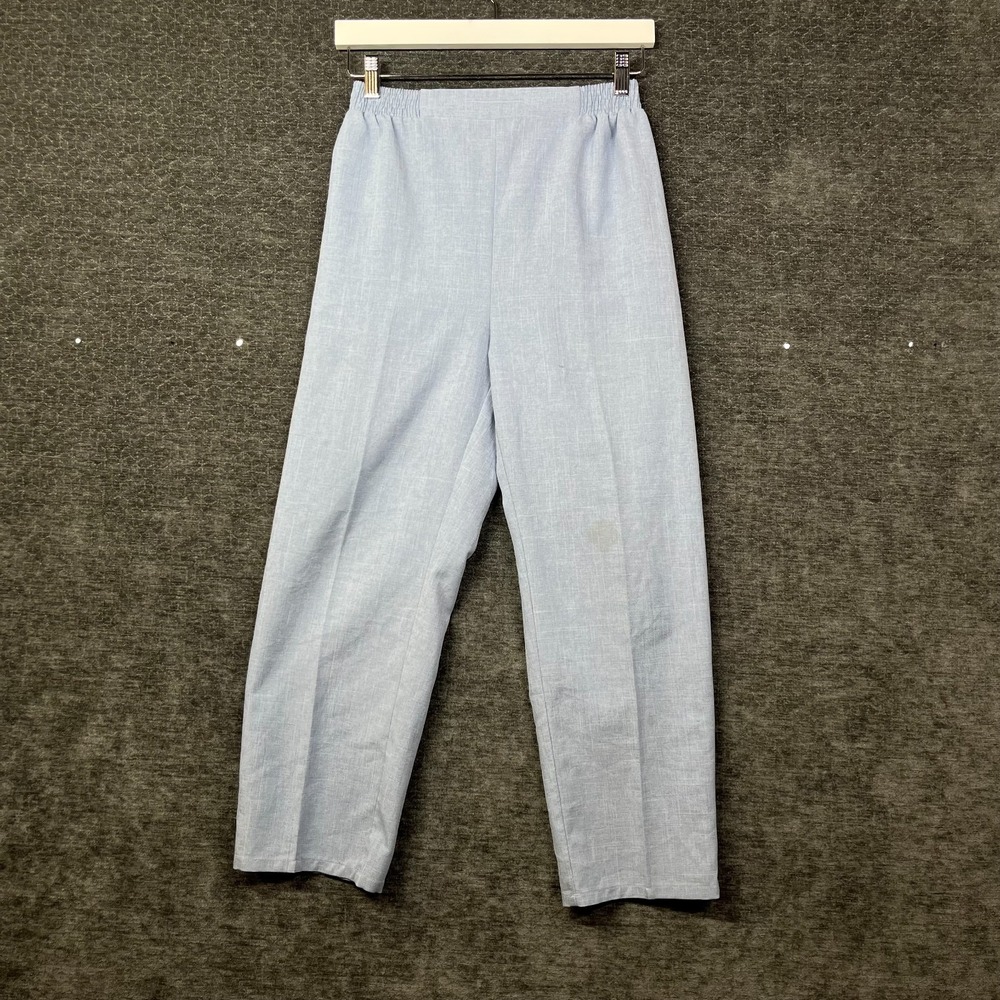 Vintage Bend Over Pants Women's Blue Elastic Waist Pull On Trousers USA Made - 8